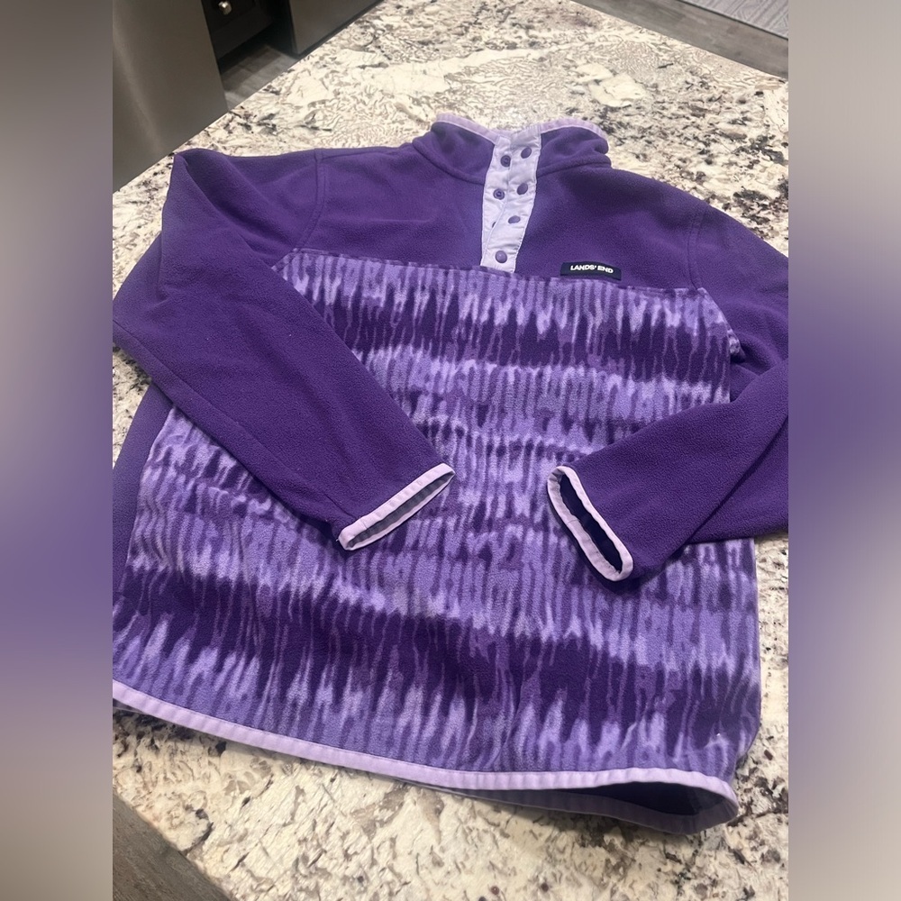 Girls Lands End size Large quarter button up fleece in purple